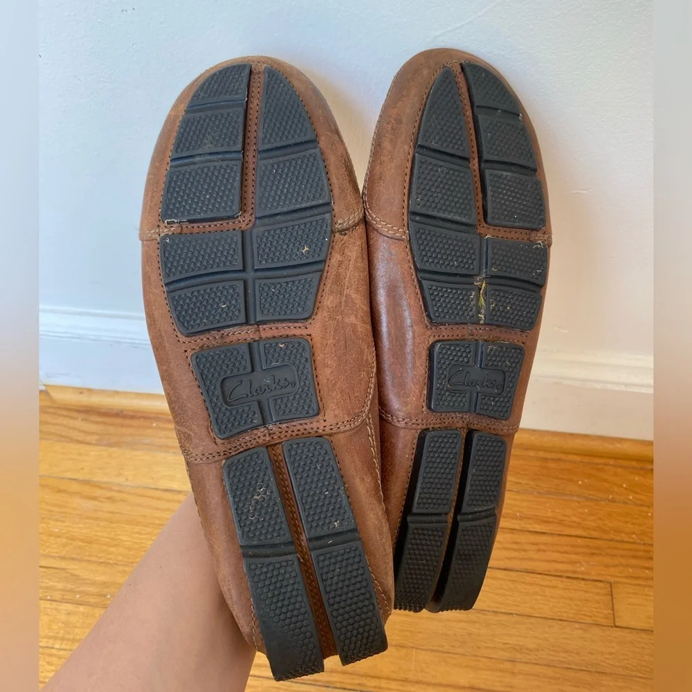 Clarks Collection Markman Way Leather Soft Cushion Loafers Brown Men’s Size 8.5